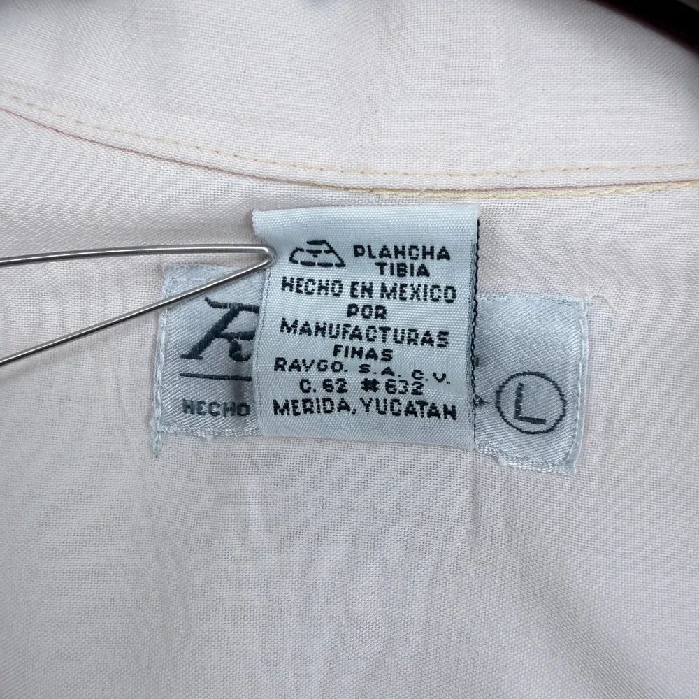 Ravgo Guayabera Shirt Mens Large Pink Poly Cotton Short Sleeve 4 Pocket Coastal